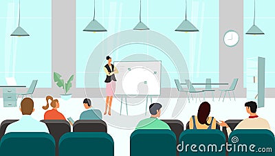 Business conference presentation, people at lecture seminar, team meeting manager, vector illustration Vector Illustration