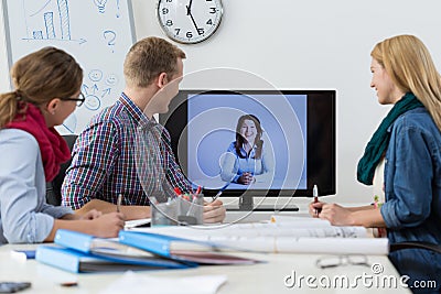 Business conference on the skype Stock Photo