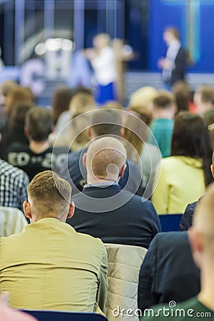 Business Conferences Concepts and Ideas. Two Hosts Speaking In front of the Large Group of People Editorial Stock Photo