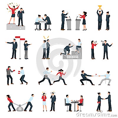 Business Confrontation People Flat Icons Set Vector Illustration
