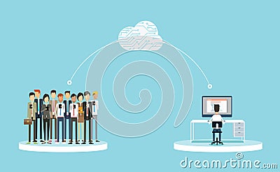 Business connection to customers on cloud concept.business public relations on line.business on cloud network concept.group people Vector Illustration