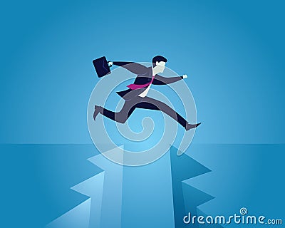 Businessman taking risk jumping over gap, vector illustration Vector Illustration