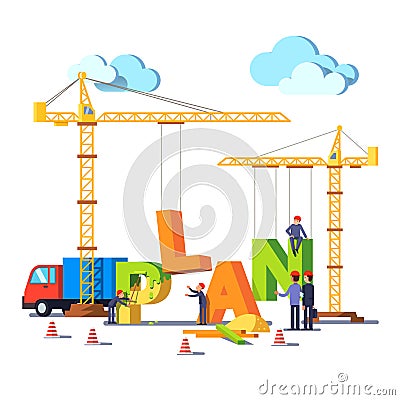 Business construction site building word PLAN Vector Illustration