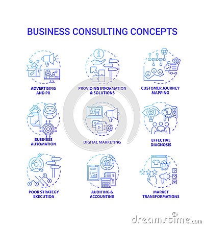 Business consulting concept icons set Vector Illustration