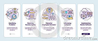 Business consulting tasks onboarding mobile app page screen with concepts Vector Illustration