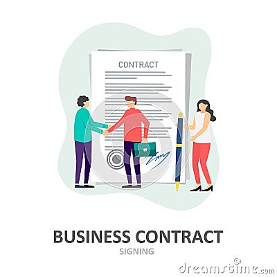 Business contract signing. Corporate document Vector Illustration