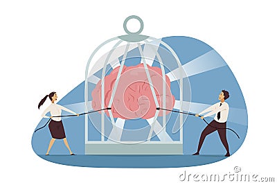 Business, coopreative teamwork, brainstorming concept Vector Illustration