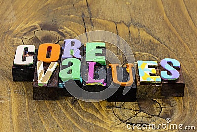 Business core values quality integrity ethics teamwork honesty positive attitude Stock Photo