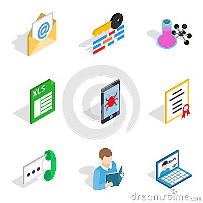 Business correspondence icons set, isometric style Vector Illustration