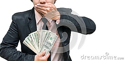 Business with corruption by show the money for close mouth concept, include clipping path Stock Photo