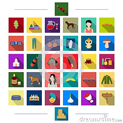 Business, cosmetics, knitwear and other web icon in flat style.worship, jewelry, animal icons in set collection. Vector Illustration