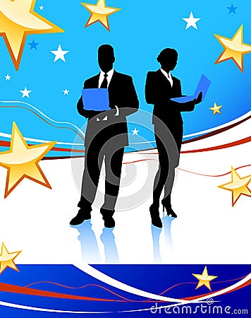 Business Couple on Abstract United States Background Stock Photo