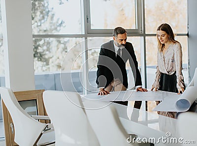 Business couple analyzing project Stock Photo