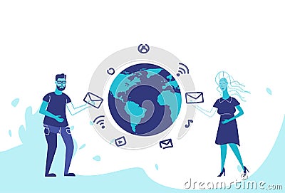 Business couple global social media connection online chat communication concept man woman international relationships Vector Illustration