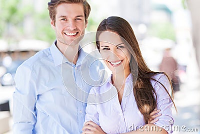 Business couple outdoors Stock Photo