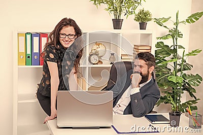 Business couple working. Couple in office. Man and woman boss manager director. Office meeting. Boosting creativity Stock Photo