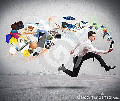 Business creativity with running businessman Stock Photo