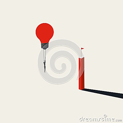 Business creativity and success vector concept with businesswoman flying on lightbulb to her goal. Vector Illustration