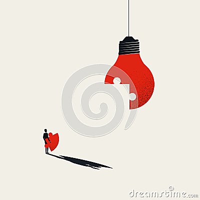Business creativity vector concept. Finishing lightbulb with jigsaw puzzle. Symbol of inspiration, creative thinking. Vector Illustration