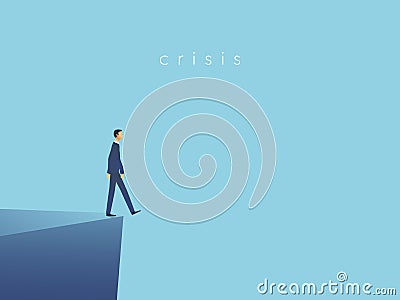 Business crisis or failure vector concept with businessman walking off a cliff. Symbol of bankruptcy, recession Vector Illustration