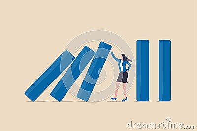 Business crisis management risk protection insurance or help and support company avoiding dominos effect in economic crisis Vector Illustration