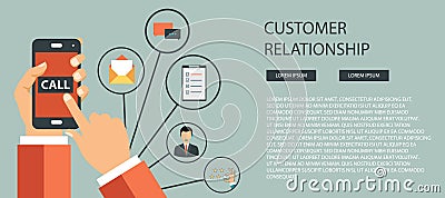 Business customer care service concept. Icons set of contact us, support, help, phone call and website clic Cartoon Illustration