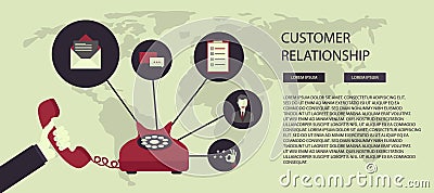 Business customer care service concept. Icons set of contact us, support, help, phone call and website click. Flat vector illustra Vector Illustration