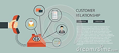 Business customer care service concept. Icons set of contact us, support, help, phone call and website click. Flat vector illustra Cartoon Illustration