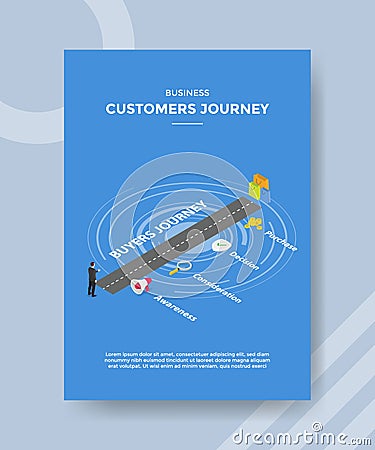 business customer journey men standing on road buyers journey step for template flyer and print banner cover isometric 3d flat Vector Illustration