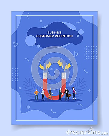 business customer retention people businesman handshake around magnet lightning for template of banners, flyer, books cover, Vector Illustration