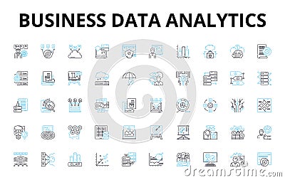 Business data analytics linear icons set. Insights, Metrics, Visualization, Dashboards, Optimization, Data, Analytics Vector Illustration