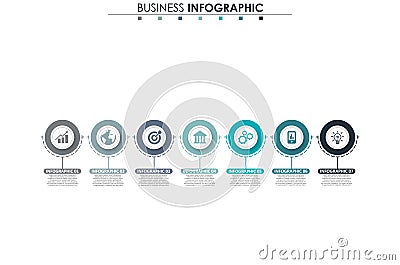 Business data, chart. Abstract elements of graph, diagram with 7 steps, strategy, options, parts or processes. Vector Vector Illustration