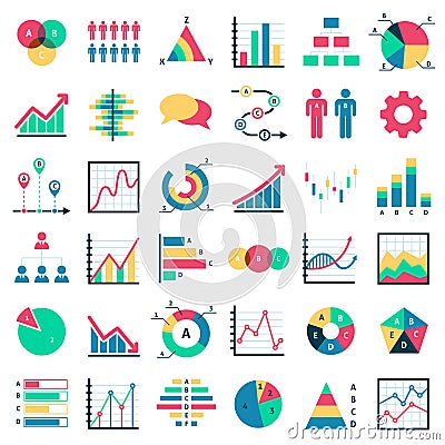 Business data charts. Financial marketing diagrams, graphical schemes analytic report, statistical graphs, info Vector Illustration