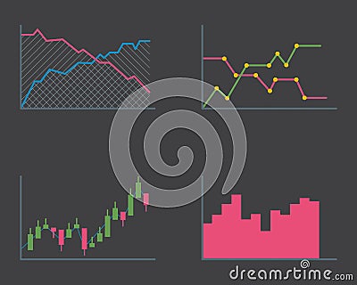 Business data graph analytics elements bar pie charts diagrams and flat icon infographics design isolated presentation Vector Illustration