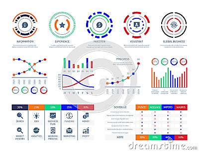 Business data graphs financial marketing charts dashboard infographic hud chart connection analysis illustration Vector Illustration