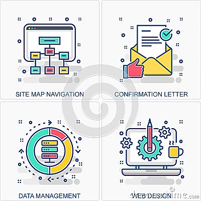 Business data icons and concepts illustrations Vector Illustration