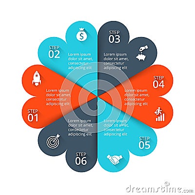 Business data visualization. Abstract cycle elements of diagram with 6 steps, options, parts or processes. Vector Vector Illustration