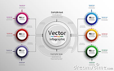 Business data visualization. Abstract elements of graph, diagram with 6 steps, options, parts or processes Vector Illustration