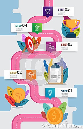 business data visualization horizonta steps timeline infographic element report layout template background with business line icon Vector Illustration