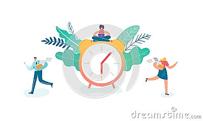 Business Deadline Concept. Businessman and Businesswoman Characters Overtime at Work. Time Management, Work Late Vector Illustration