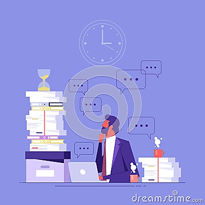 Business deadline and overwork concept Vector Illustration