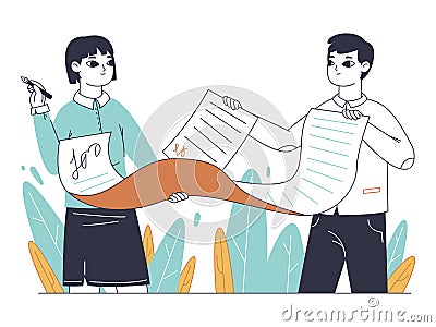 Business deal contract signing, electronic signature. Flat online signature, people signing official paper documents flat vector Vector Illustration