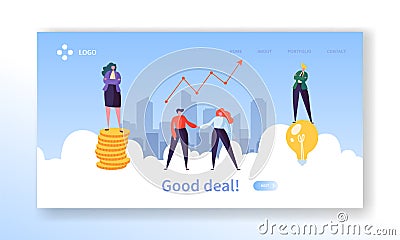 Business Deal Handshake Concept Landing Page. People Character make Partnership Deal. Teamwork Contract Agreement Vector Illustration