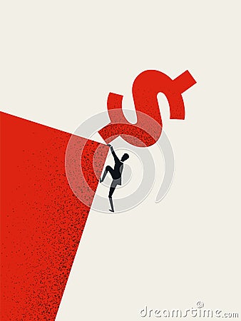 Business debt or bankruptcy vector concept. Man falling off a cliff. Symbol of market crash, recession, financial crisis Vector Illustration