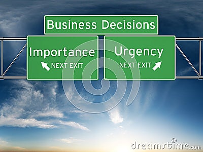 Business decision making focusing on decisions of importance or urgency. Stock Photo