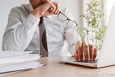 Business decision-making mistakes, businessman realizing wrong steps he had made Stock Photo