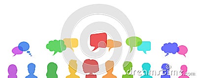 Business discussion or people talking, chat dialogue speech bubbles, news or social network design concept. Flat style. Vector Illustration