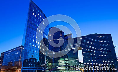 The business district La Defense at night , Paris region, France Editorial Stock Photo