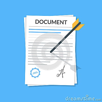 Business document attached by an arrow to the wall. Icon in the flat style of the attached file Concept vector icon for Vector Illustration