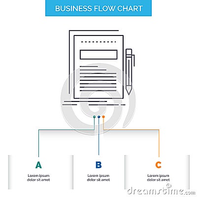 Business, document, file, paper, presentation Business Flow Chart Design with 3 Steps. Line Icon For Presentation Background Vector Illustration